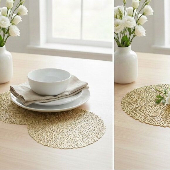 Gold Leaf Round Placemats – Neutral Elegant Table Décor, Set of 10 (NWOT) - Picture 5 of 11